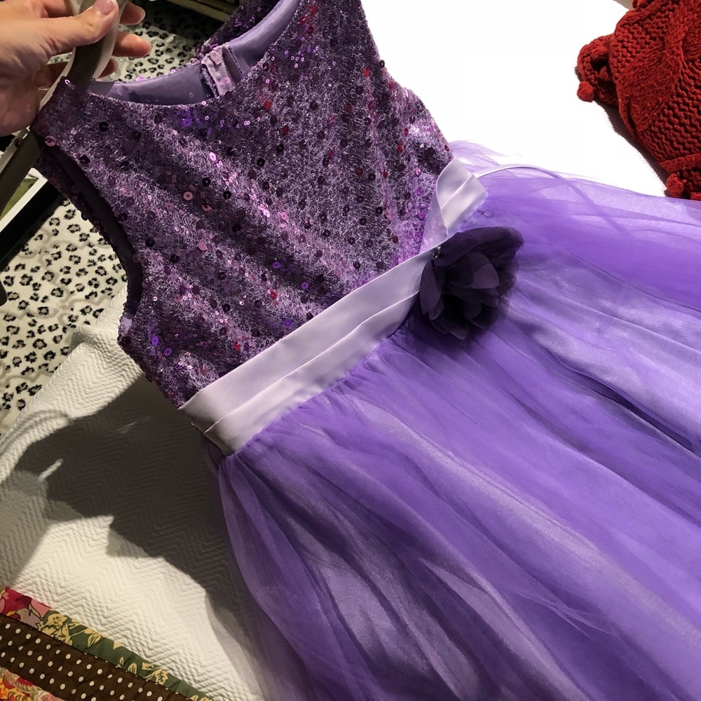 Girls purple sequin and tulle dress